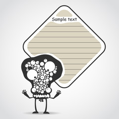 Cartoon black monster with message cloud