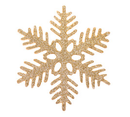 Gold snowflake isolated on white background