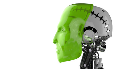 Cyborg Kopf Grün - Seitenansicht