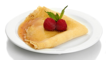 Delicious pancake with berries and honey