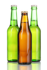 three bottles of beer isolated on white