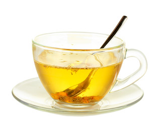 buckthorn broth in a glass cup isolated on white