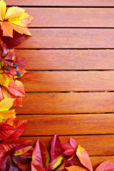 Naklejka na ściany i meble Autumn Leaves nad drewnianym backgound