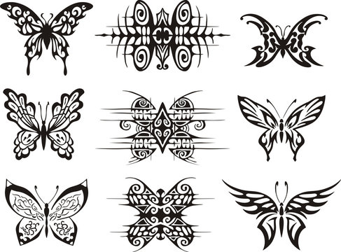 Set of symmetric butterfly tattoos