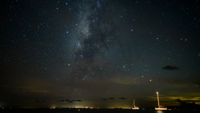 Milky Way Galaxy time-lapse with sailboats in the BVI
