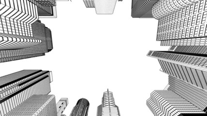 Wire frame cityscape, seamless loop