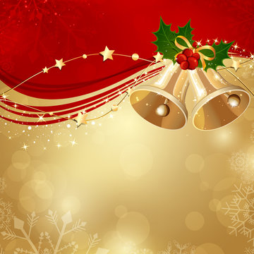 Vector Illustration of a Christmas Background with Two Bells