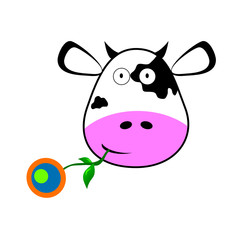 cow with a flower in her mouth vector illustration