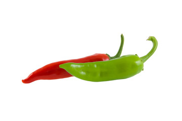 red and green chili peppers isolated on white background