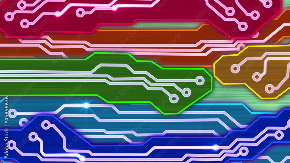 Poster colorful waving electronic circuit plates loop