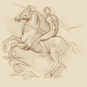 Horse and Rider. Based on drawing of Leonardo da Vinci