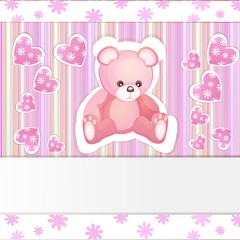 Pink baby shower card with teddy bear