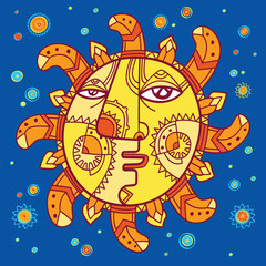 Mythical sun character with a human face