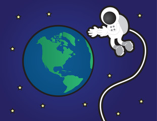 Astronaut floating in space near Earth