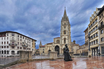Vista general de la plaza de la catedral en Oviedo.