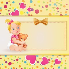 Baby shower card with cute baby girl