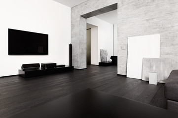 Modern minimalism style drawing-room interior in black