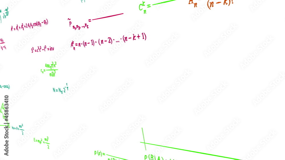 Poster multicolor math physics formulas on white panning loop