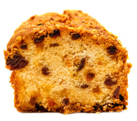 cake with raisins isolated on white background