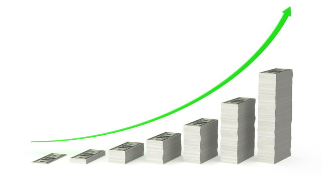 Graph rising with paper money bars. Alpha mask. HD 1080.