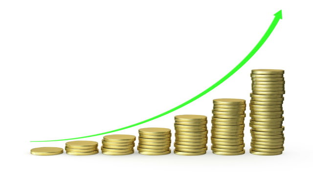 Graph rising with coins bars. Alpha mask. HD 1080.
