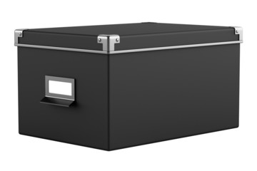 single black office cardboard box isolated on white background