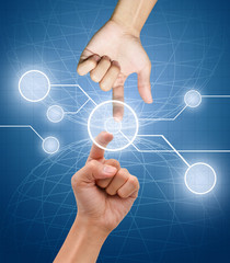 Hand pressing button on flow of button