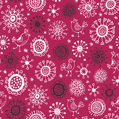 Christmas seamless background with snowflakes and winter birds i