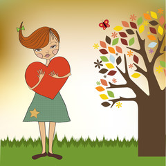 romantic young girl with big heart