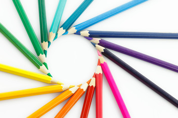 Close-up of colour pens,On white background,
