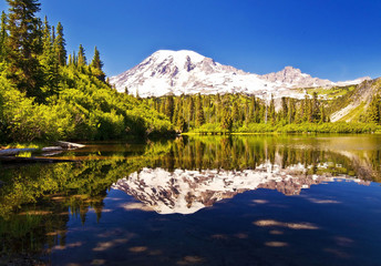Mirror like reflection in bench lake