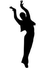 Fototapeta premium a black silhouette of dancing youth is in the pose of dance