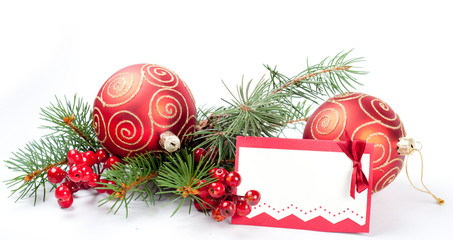 Two christmas balls with pine and decorations