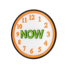 Orange watch and green word NOW.