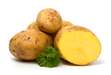 Cut potatoes isolated on white background