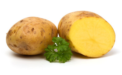 Cut potatoes isolated on white background