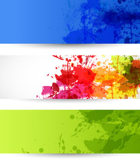 set of three grunge banners with splatters
