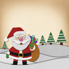 Snowman recycled paper craft on paper background.