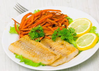 fried fish fillet with vegetables