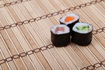 sushi on bamboo mat