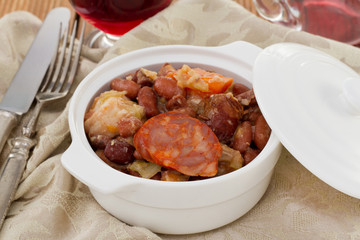 feijoada in the white bowl