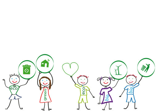 Kids with ecology symbol