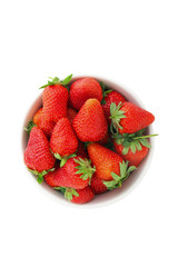 Strawberry berry with green leaf isolated on white background