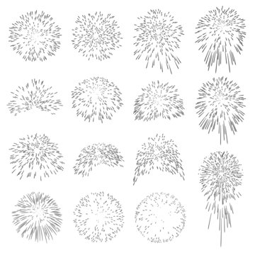Feuerwerk, Raketen, Explosion, Vorlage, Set, Silvester, Design