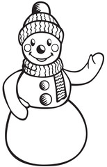 Contour image of a smiling snowman in hat and scarf