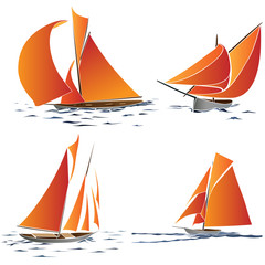 Obraz premium Simple vector group of boat with orange sails.
