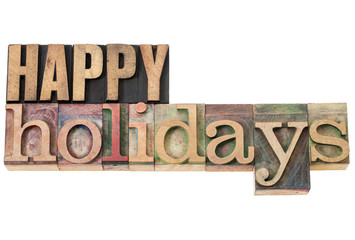 happy holidays in wood type