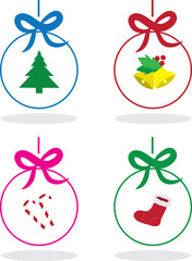 Various colored and outlined Christmas ornaments