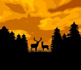 wild animal (deers) in the forest - huntsman theme