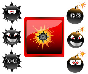 Collection of cartoon bomb emoticons vector illustration